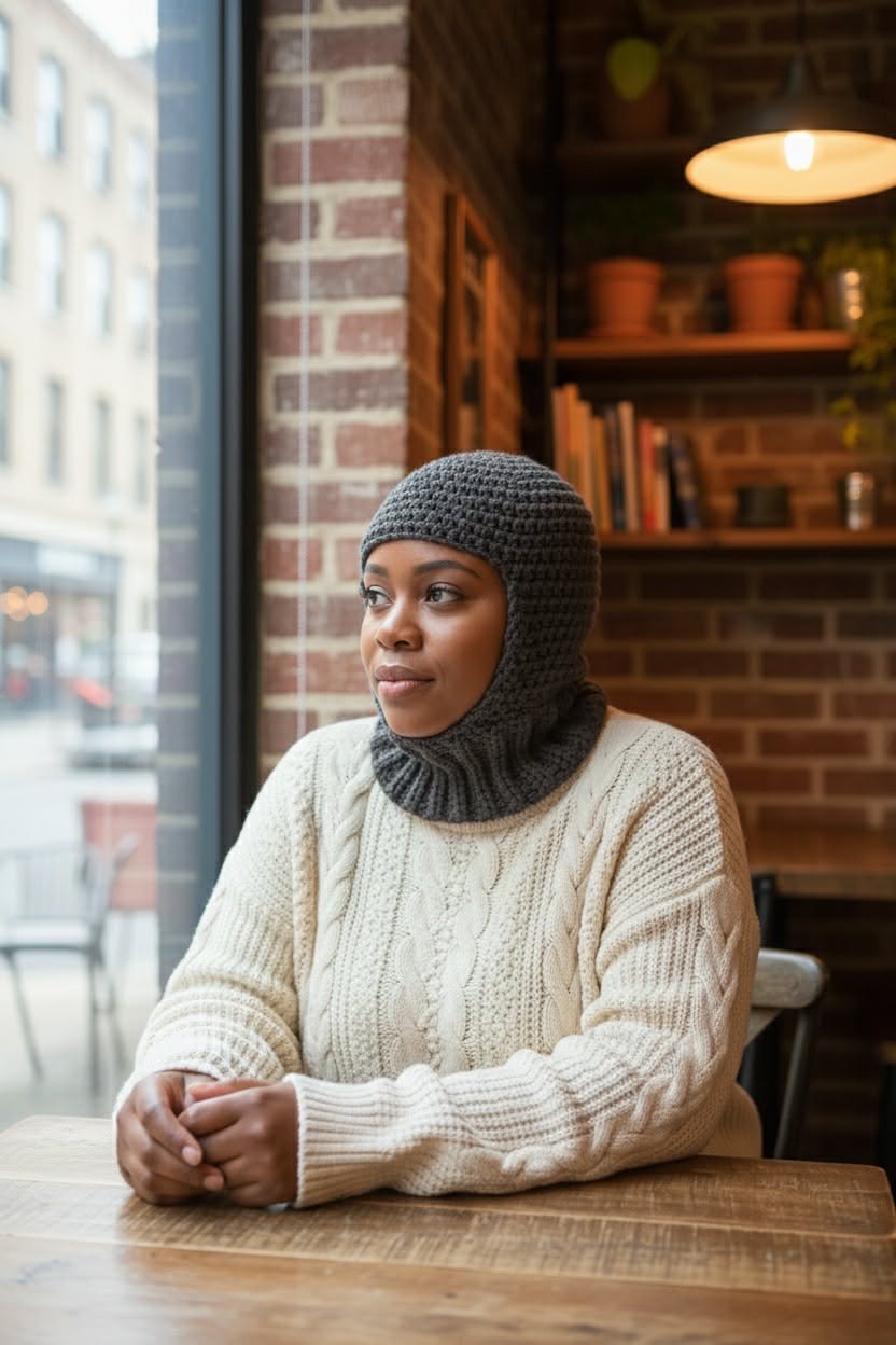 Fitted Ribbed Crochet Balaclava – Cozy Handmade Winter Headwear