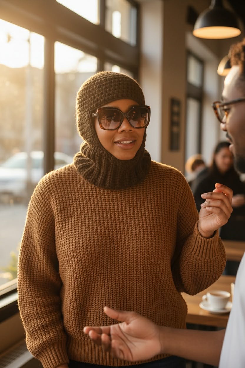 Fitted Ribbed Crochet Balaclava – Cozy Handmade Winter Headwear