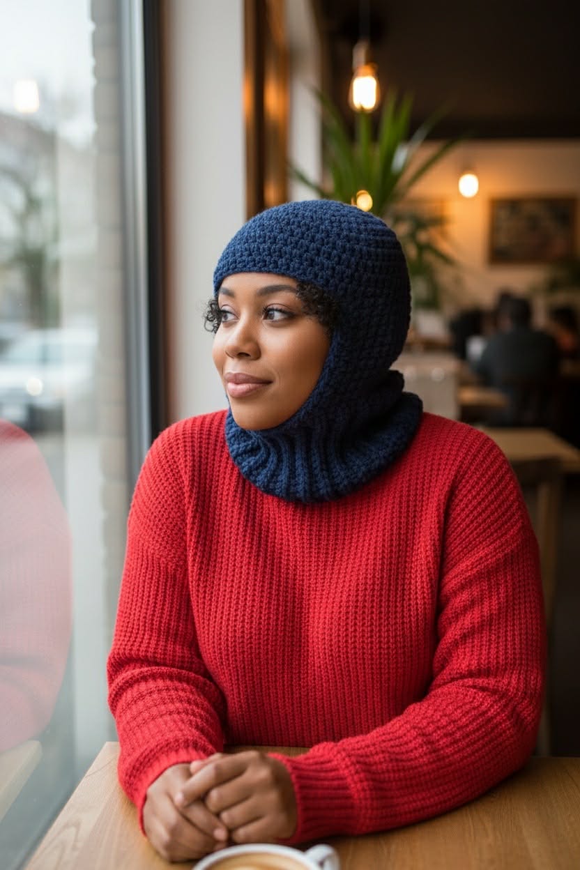 Fitted Ribbed Crochet Balaclava – Cozy Handmade Winter Headwear