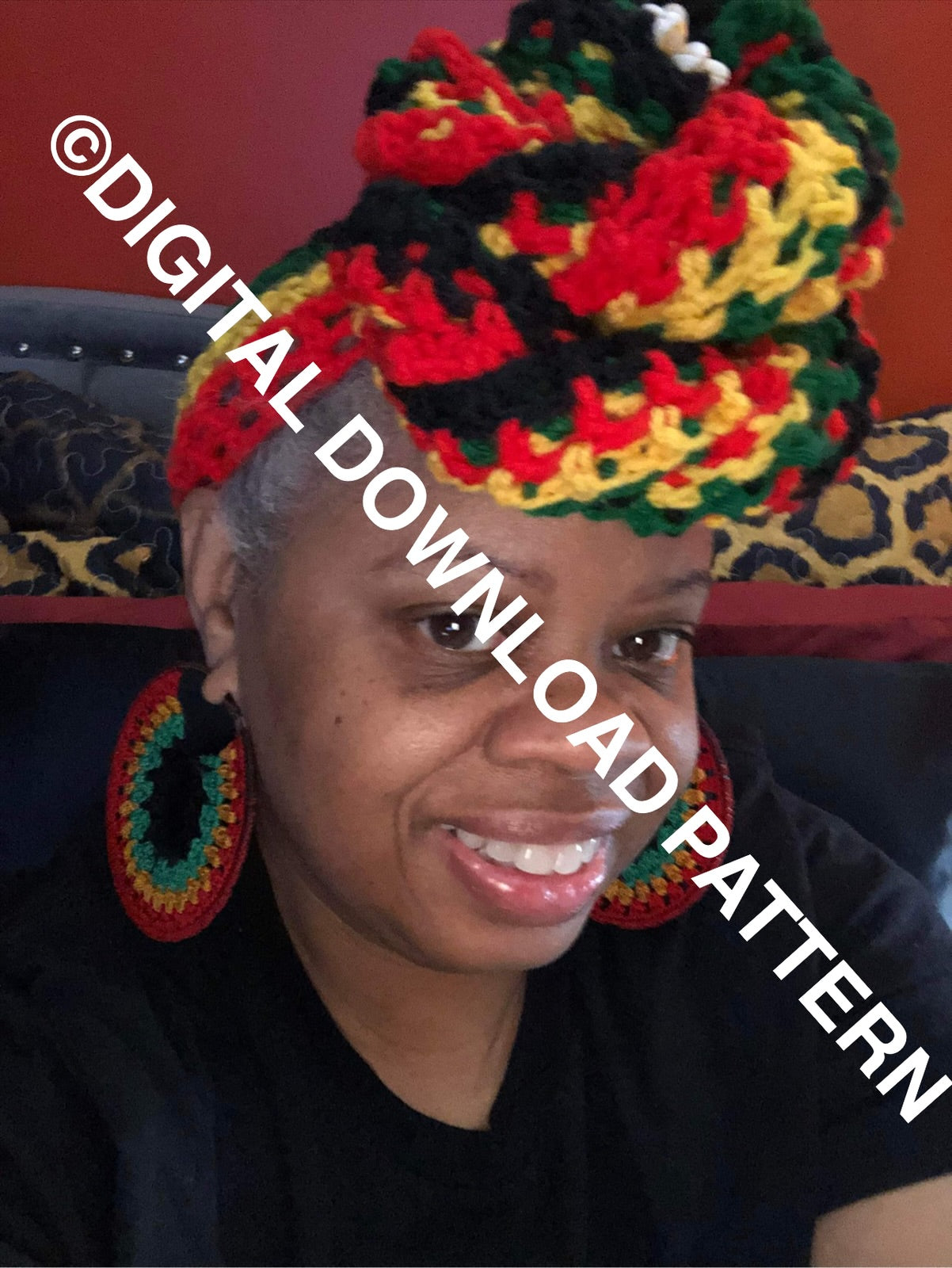 DIGITAL DOWNLOAD PATTERN Queen Bee Rasta Headwrap