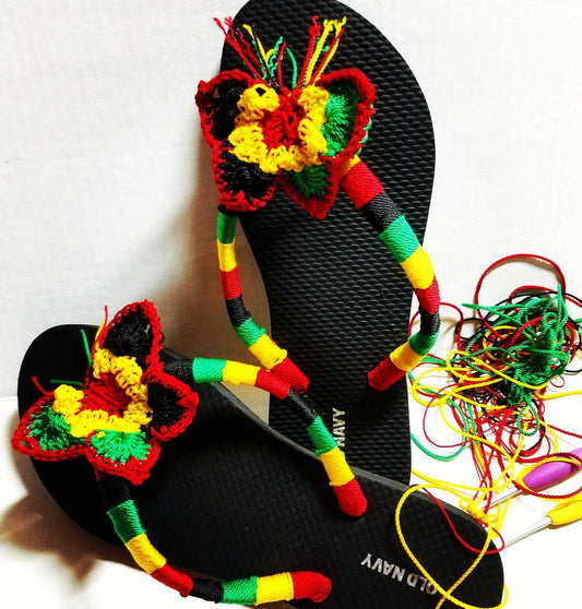 Rasta Big Butterfly Flip Flop Slippers