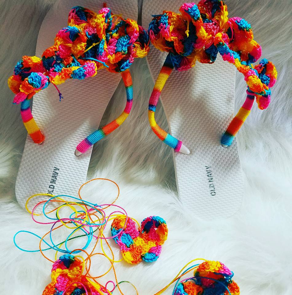 Cheree's Sunshine Butterfly Rainbow Flip Flop Slippers