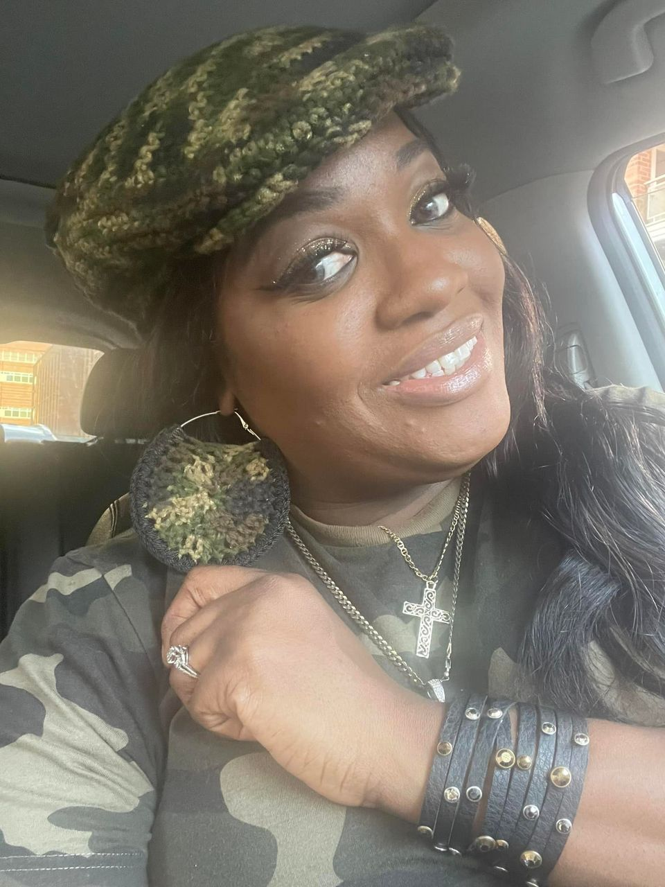 Camo Who's The Boss Hat & Earring Set