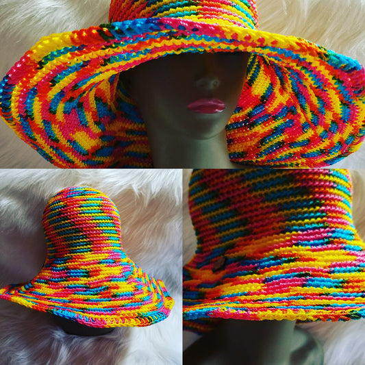 Cheree's Sunshine Rainbow Wide Brim Crochet Sun Hat